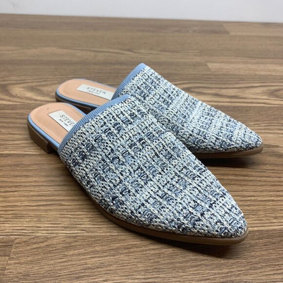 Steven by Steve Madden Shoes - STEVEN NEW YORK Valera Mule, Color Blue And White Knit Fabric, Pointed Size 7.5